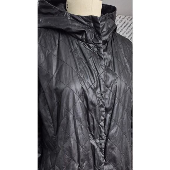 Eileen Fisher Quilted Puffer Coat Polyester/Rayon Black  Lightweight Hooded Sz L - Picture 2 of 7